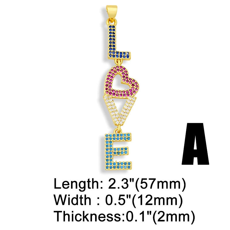 Rainbow CZ Stone LOVE Pendant Charms for Jewelry Making Evil Eye Necklace Charms