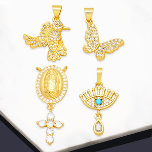 Virgin Mary Cross Pendant Necklace Bird Butterfly Jewelry