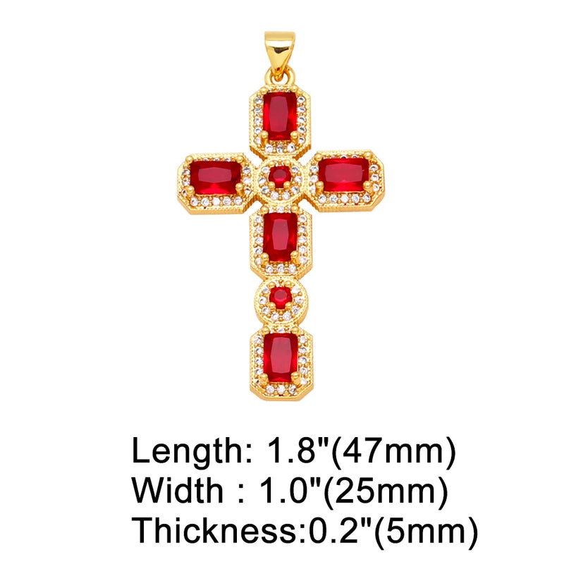 Multicolor Crystal Big Cross Pendant for Necklace Crucifix Jewelry