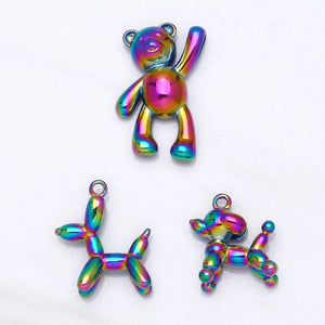 Rainbow Balloon Dog Bear Necklace Pendant Copper Electroplating