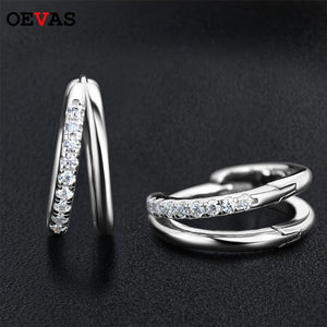 925 Silver Moissanite Double Rings Hoop Earrings Wedding Fine Jewelry