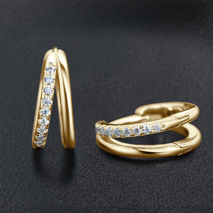 925 Silver Moissanite Double Rings Hoop Earrings Wedding Fine Jewelry