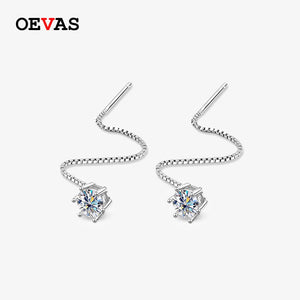 925 Silver 2ct Moissanite Drop Earrings Tassel Long Earring