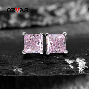 925 Silver 6mm Pink Aquamarine Diamond Stud Earrings