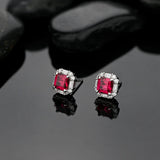 925 Silver Ruby Diamond Stud Earrings 18K Plated Jewelry