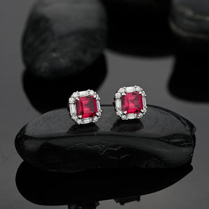 925 Silver Ruby Diamond Stud Earrings 18K Plated Jewelry