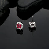 925 Silver Ruby Diamond Stud Earrings 18K Plated Jewelry