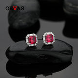 925 Silver Ruby Diamond Stud Earrings 18K Plated Jewelry