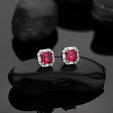 925 Silver Ruby Diamond Stud Earrings 18K Plated Jewelry