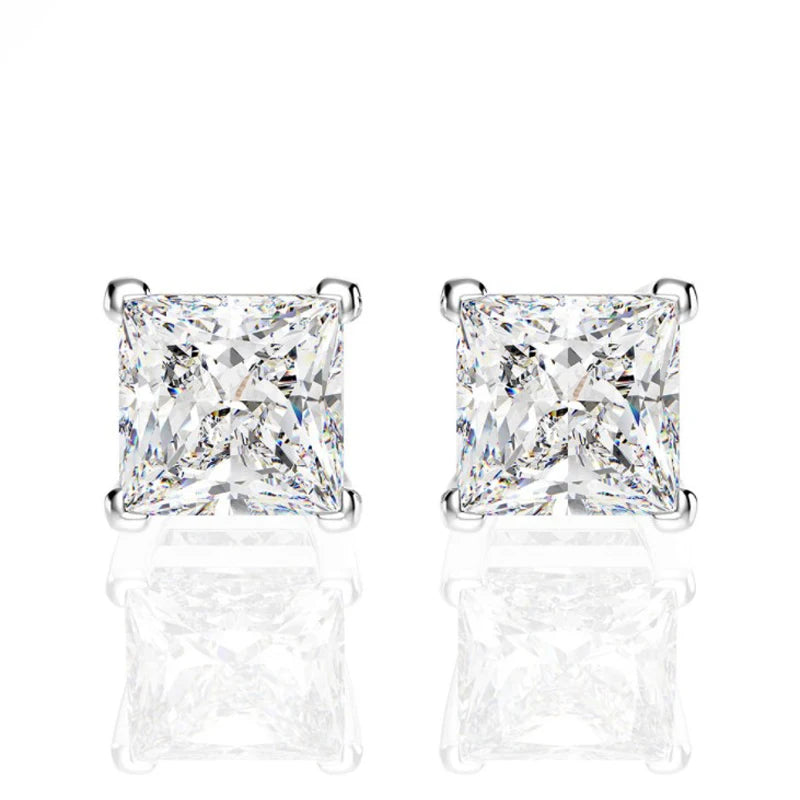 925 Silver 6mm Aquamarine Diamond Stud Earrings