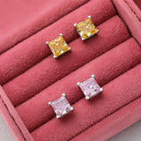 925 Silver 6mm Aquamarine Diamond Stud Earrings