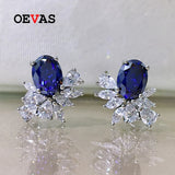 925 Silver Oval Sapphire Ruby Ice Flower Stud Earrings