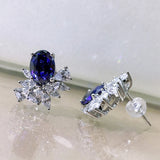 925 Silver Oval Sapphire Ruby Ice Flower Stud Earrings