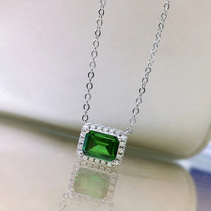 925 Silver Synthetic Emerald Pendant Necklace For Women