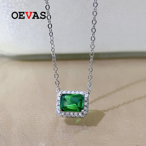 925 Silver Synthetic Emerald Pendant Necklace For Women