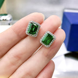 925 Silver Emerald Stud Earrings Wedding Fine Jewelry
