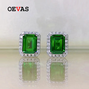 925 Silver Emerald Stud Earrings Wedding Fine Jewelry