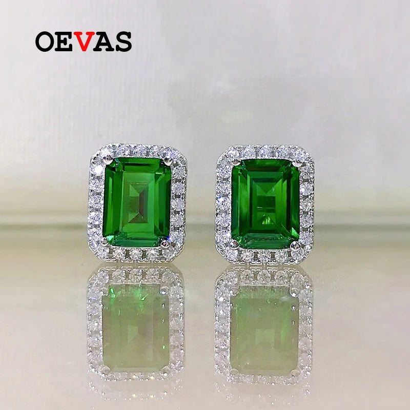 925 Silver Emerald Stud Earrings Wedding Fine Jewelry