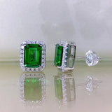 925 Silver Emerald Stud Earrings Wedding Fine Jewelry
