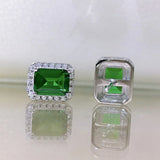 925 Silver Emerald Stud Earrings Wedding Fine Jewelry