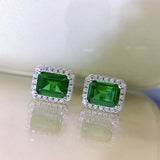 925 Silver Emerald Stud Earrings Wedding Fine Jewelry
