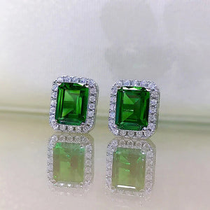925 Silver Emerald Stud Earrings Wedding Fine Jewelry