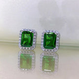 925 Silver Emerald Stud Earrings Wedding Fine Jewelry