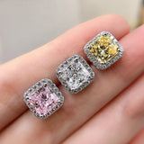 925 Silver Pink Yellow Diamond Stud Earrings 7*7mm