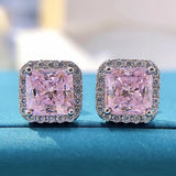 925 Silver Pink Yellow Diamond Stud Earrings 7*7mm