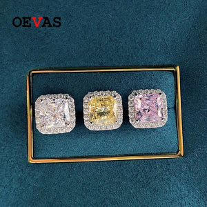 925 Silver Pink Yellow Diamond Stud Earrings 7*7mm