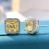 925 Silver Pink Yellow Diamond Stud Earrings 7*7mm