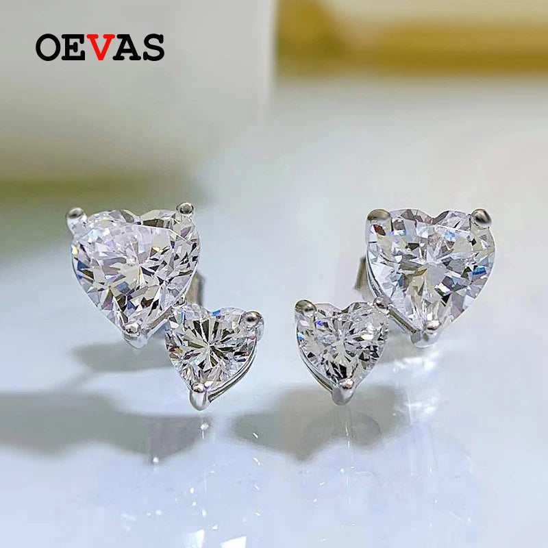 925 Silver Heart Diamond Stud Earrings for Women