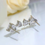 925 Silver Heart Diamond Stud Earrings for Women