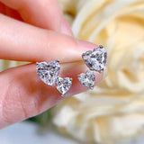 925 Silver Heart Diamond Stud Earrings for Women