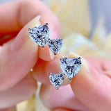 925 Silver Heart Diamond Stud Earrings for Women