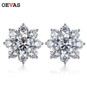 925 Silver Diamond Flower Stud Earrings Wedding Jewelry