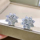 925 Silver Diamond Flower Stud Earrings Wedding Jewelry
