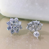 925 Silver Diamond Flower Stud Earrings Wedding Jewelry