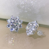 925 Silver Diamond Flower Stud Earrings Wedding Jewelry