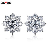 925 Silver Diamond Flower Stud Earrings Wedding Jewelry