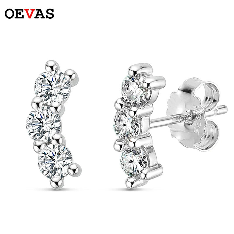 925 Silver 3mm Moissanite Stud Earrings Sparkling Wedding Fine Jewelry