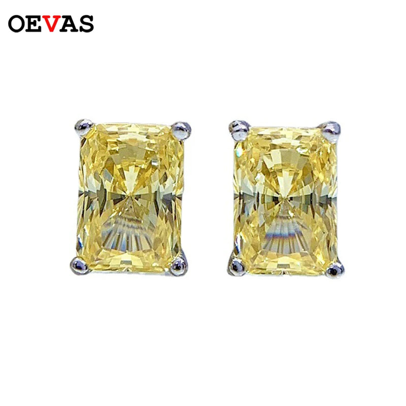 925 Silver Yellow Zircon High Carbon Diamond Stud Earrings