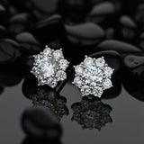 925 Silver Diamond Sunflower Stud Earrings Wedding Party Gift