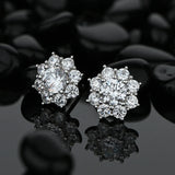 925 Silver Diamond Sunflower Stud Earrings Wedding Party Gift