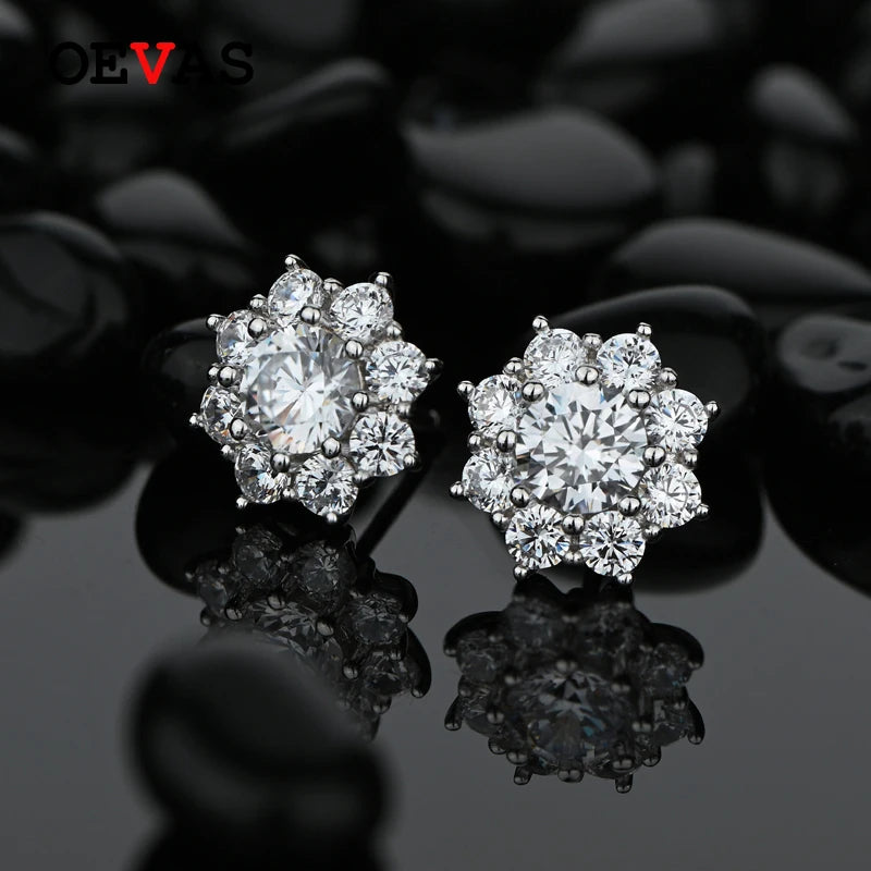 925 Silver Diamond Sunflower Stud Earrings Wedding Party Gift