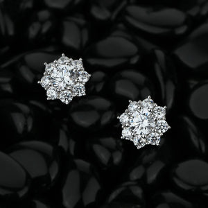 925 Silver Diamond Sunflower Stud Earrings Wedding Party Gift