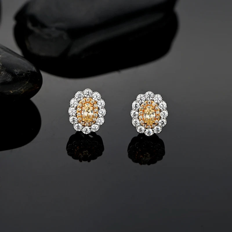 925 Silver Pink Yellow Zircon Diamond Stud Earrings