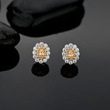 925 Silver Pink Yellow Zircon Diamond Stud Earrings