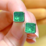925 Silver Square Emerald Stud Earrings Women Fine Jewelry