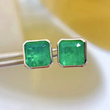 925 Silver Square Emerald Stud Earrings Women Fine Jewelry
